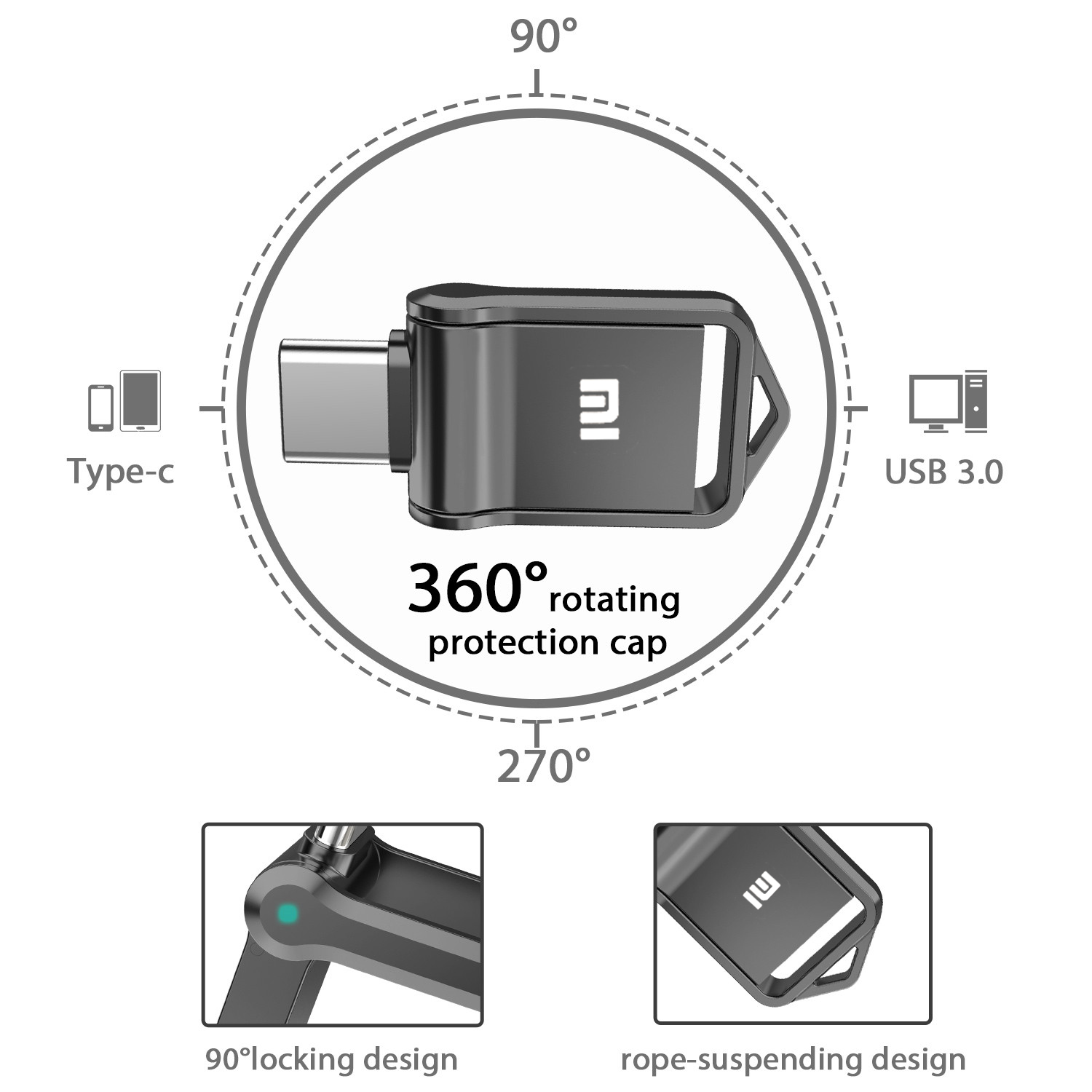 Xiaomi 2T 1T U Disk Mobile Phone 128/256/512GB High Speed Usb3.0 Type-C Computer Dual-Use Dual Interface Metal Flash Memory