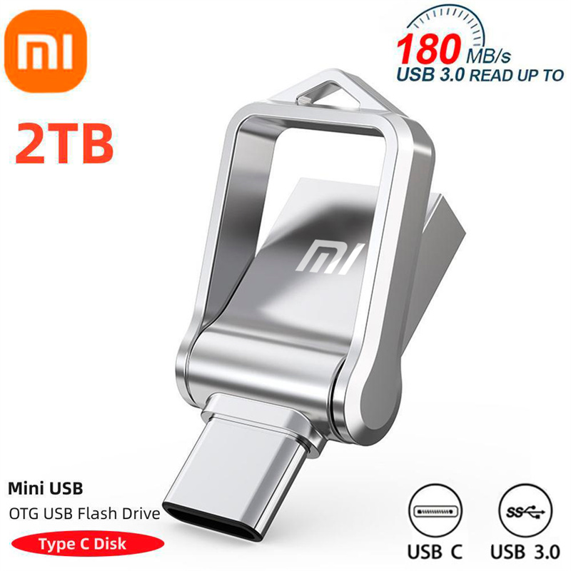 Xiaomi 2IN 1 Usb 3.0 U Disk 2T/1T/512GB/128GB High Speed Computer Dual-Use Dual Interface Metal Flash Memory Type-C Mobile Phone