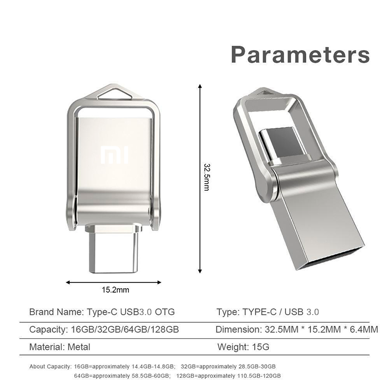 Xiaomi 2IN 1 Usb 3.0 U Disk 2T/1T/512GB/128GB High Speed Computer Dual-Use Dual Interface Metal Flash Memory Type-C Mobile Phone