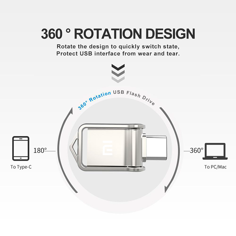 Xiaomi 2IN 1 Usb 3.0 U Disk 2T/1T/512GB/128GB High Speed Computer Dual-Use Dual Interface Metal Flash Memory Type-C Mobile Phone