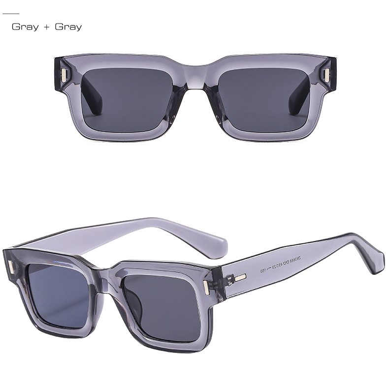 2023 New Retro Gray Square Sunglasses For Women Men Fashion Clear Lens Frame Glasses Eyewear Male Shades UV400 Rivets Wholesale