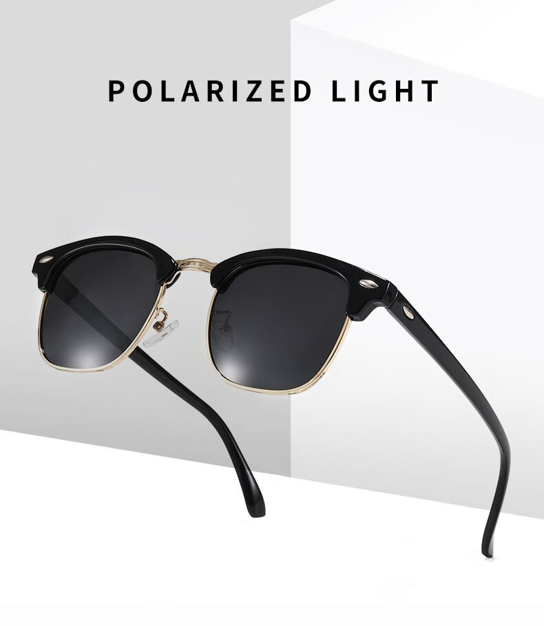 Half Frame Polarized Sunglasses Man Woman Luxury Brand Designer Sun Glasses Male Retro Rivet Mirror Eyewear Metal Gafas De Sol