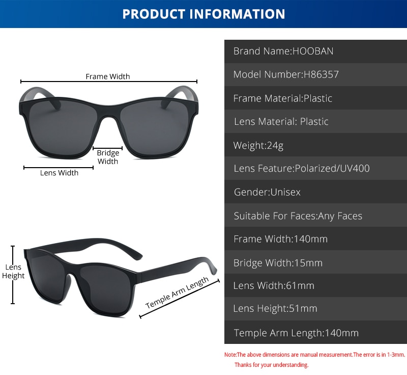 HOOBAN 2023 New Square Polarized Sunglasses Men Women Fashion Square Male Sun Glasses Brand Design One-piece Lens Shades UV400