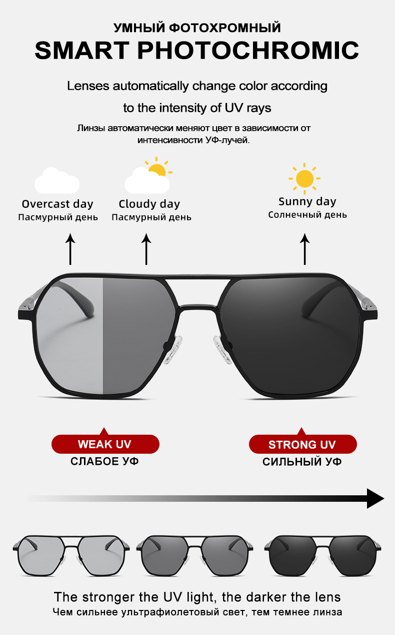 CLLOIO New Fashion Aluminum Photochromic Sunglasses Men Women Polarized Sun Glasses Chameleon Anti-glare Driving Oculos de sol