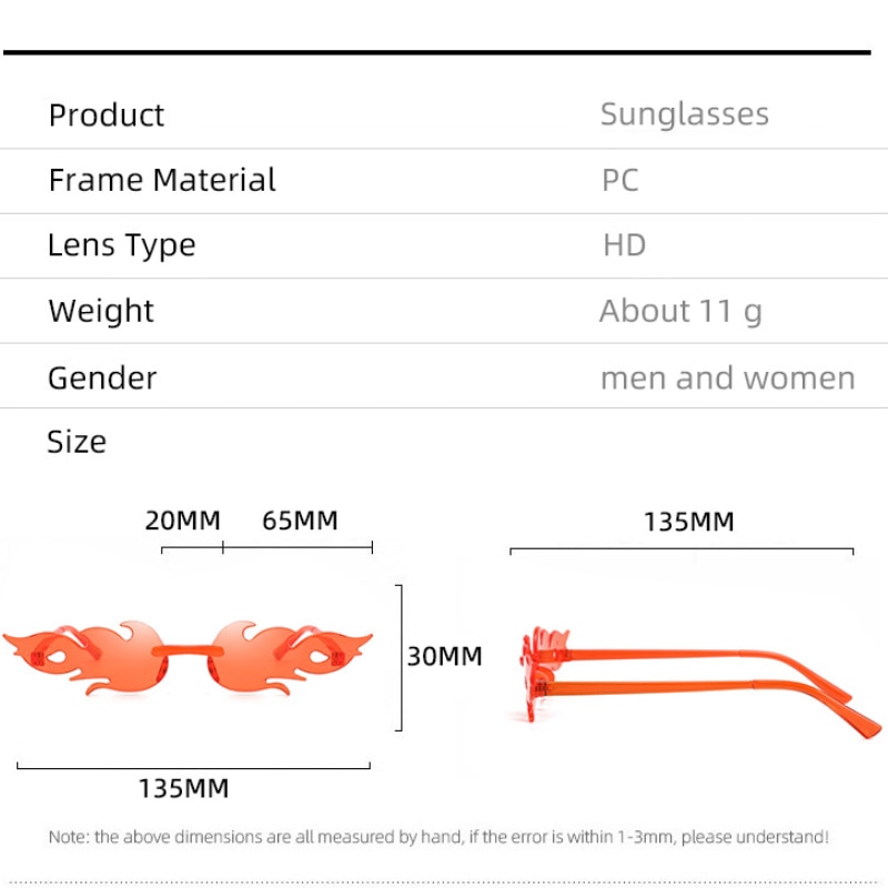 Flame Sunglasses Pinkycolor All-in-one Glasses Rimless Prom Sunglasses UV400 Fashion Glasses Women Designer Sunglasses