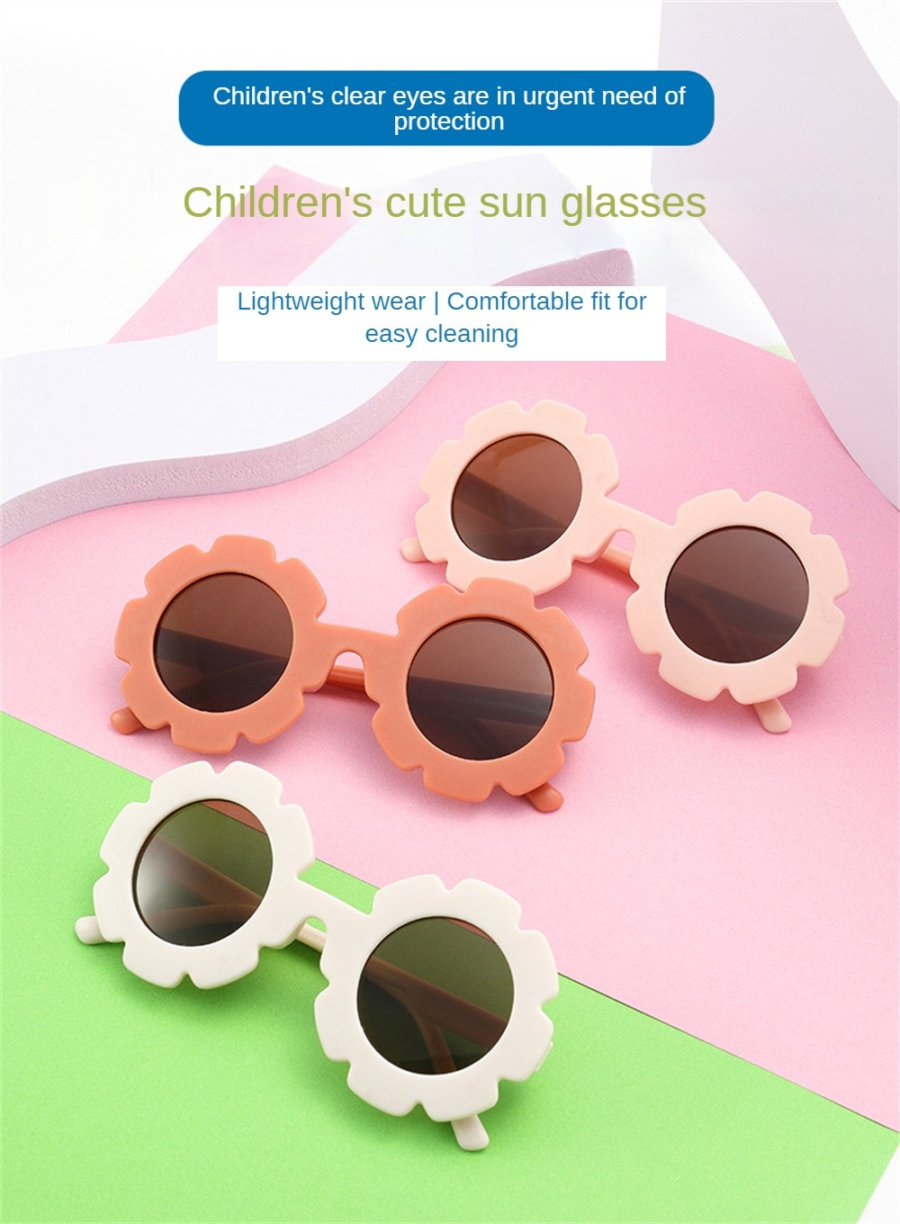 Sun Flower Sunglasses For Children Round Summer Travel Shades Boys Girls Lovely Eyewear Kids Baby UV Protection Oculos De Sol