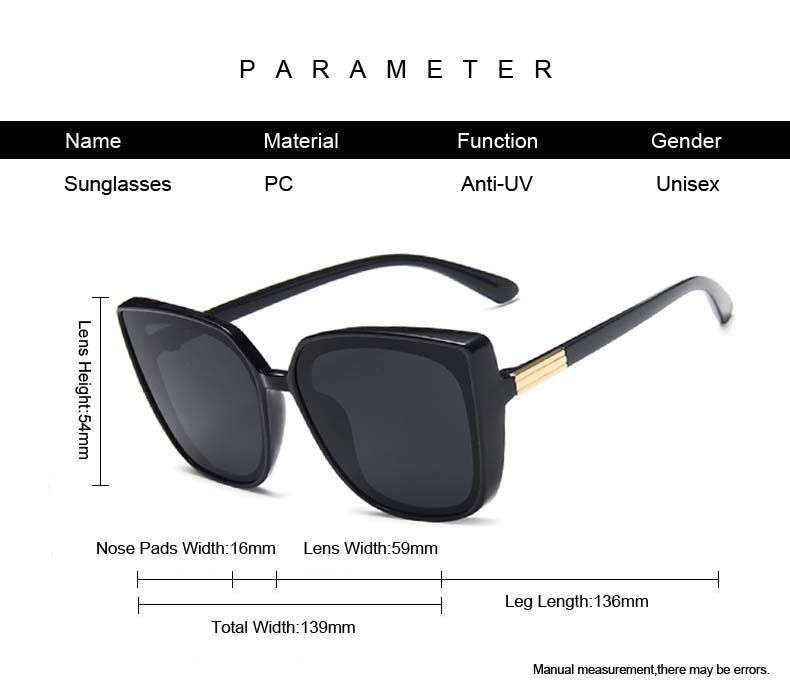 Fashion Cat Eye Sunglasses Woman Retro Brand Designer Sun Glasses Female Big Frame Vintage Black Mirror Oculos De Sol Feminino 