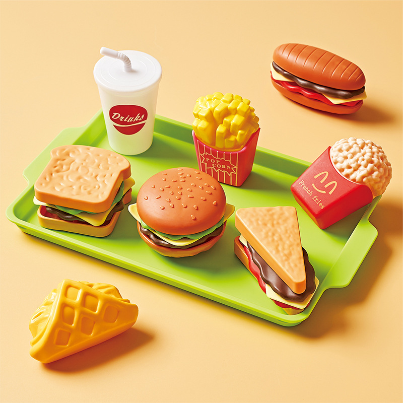 Kids Kitchen Toy Pretends Play Cooking Food Game Hamburger Pizza Snack Fruit Vegetable Simulation Food Set Of Toy For Girls Boys