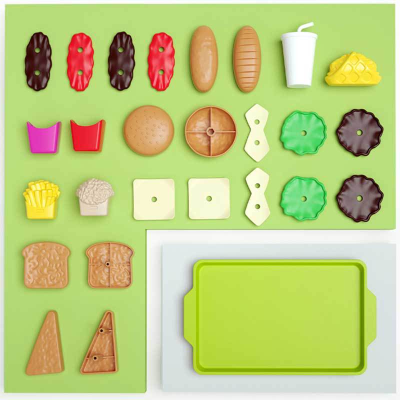 Kids Kitchen Toy Pretends Play Cooking Food Game Hamburger Pizza Snack Fruit Vegetable Simulation Food Set Of Toy For Girls Boys