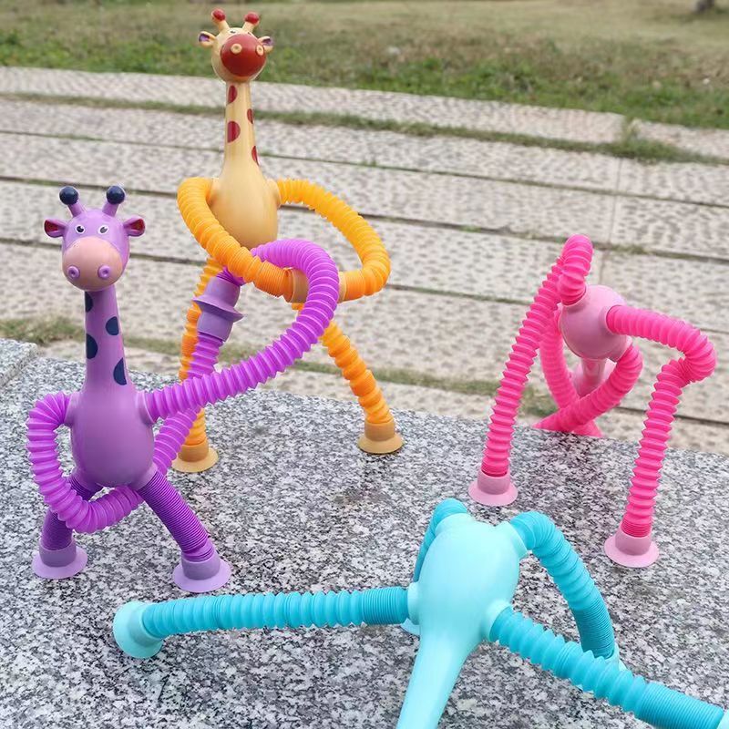 Children Suction Cup Toys Pop Tubes Stress Relief Telescopic Giraffe Fidget Toys Sensory Bellows Toys Anti-stress Squeeze Toy