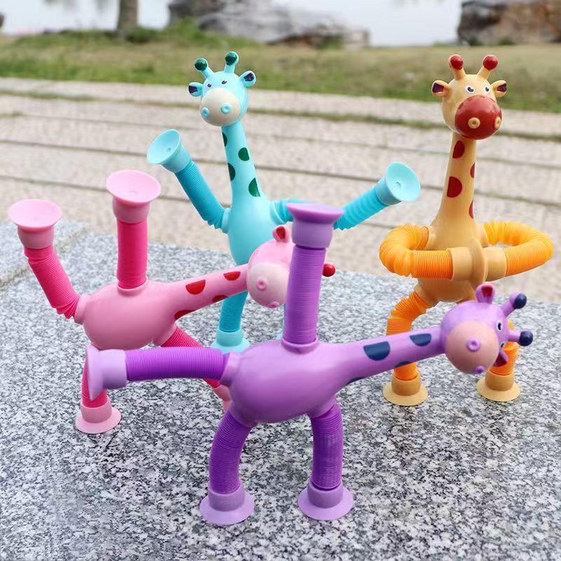 Children Suction Cup Toys Pop Tubes Stress Relief Telescopic Giraffe Fidget Toys Sensory Bellows Toys Anti-stress Squeeze Toy