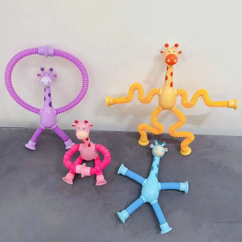 Children Suction Cup Toys Pop Tubes Stress Relief Telescopic Giraffe Fidget Toys Sensory Bellows Toys Anti-stress Squeeze Toy