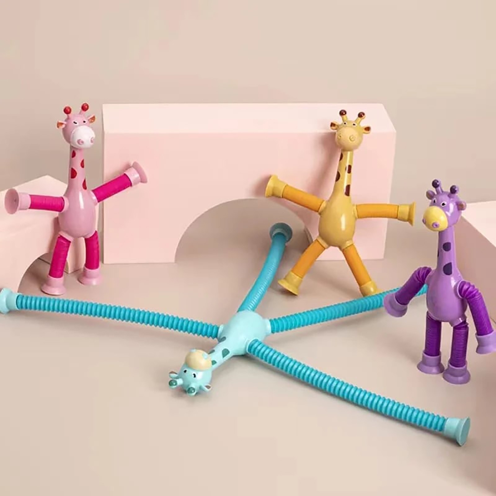 Stretch Tube Giraffe Puzzle Toy Novelty Decompression Toy Cartoon Suction Cup Telescopic Giraffe Variety Shape Luminous