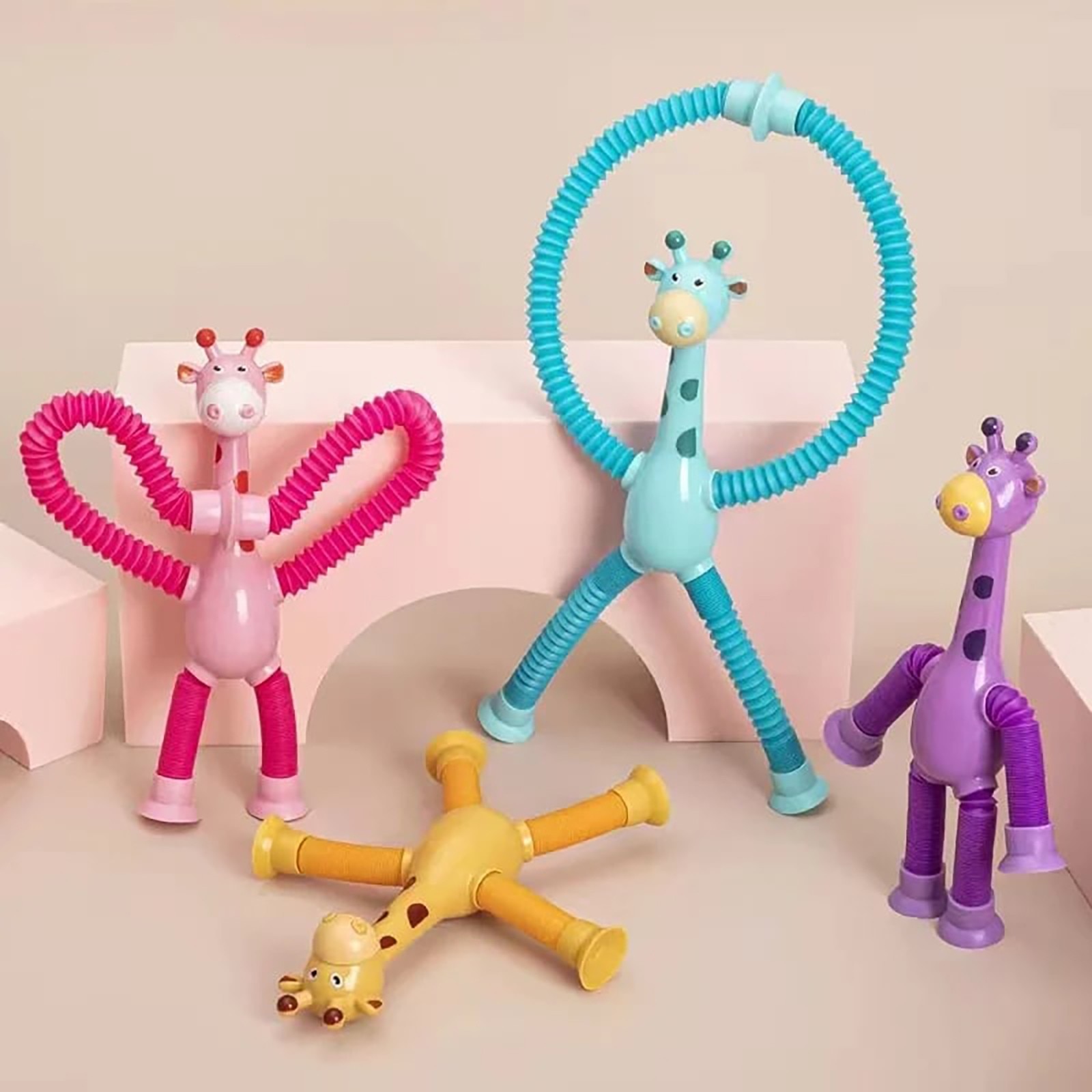 Stretch Tube Giraffe Puzzle Toy Novelty Decompression Toy Cartoon Suction Cup Telescopic Giraffe Variety Shape Luminous