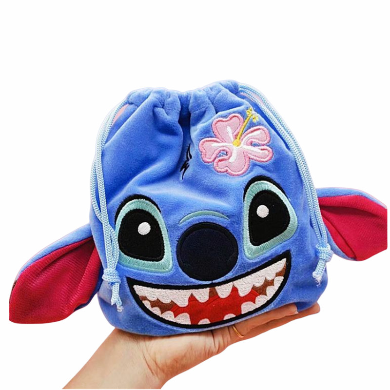 Disney Stitch Plush makeup bag Anime Figure Creative bundle pocket Pull pocket Stitch Cartoon Small Bags kids Toys