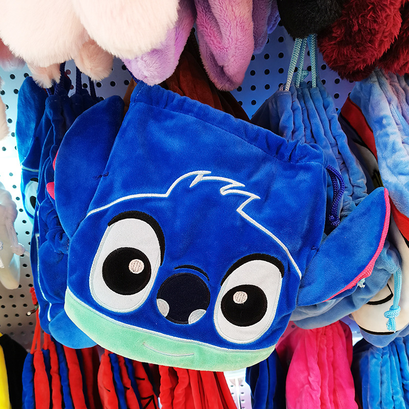 Disney Stitch Plush makeup bag Anime Figure Creative bundle pocket Pull pocket Stitch Cartoon Small Bags kids Toys