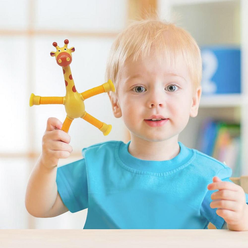 Cartoon Giraffe Toy Telescopic Suction Cup Giraffe Puzzle Stretchy Tubes Decompression Toy Interactive Toy For Stress Relief