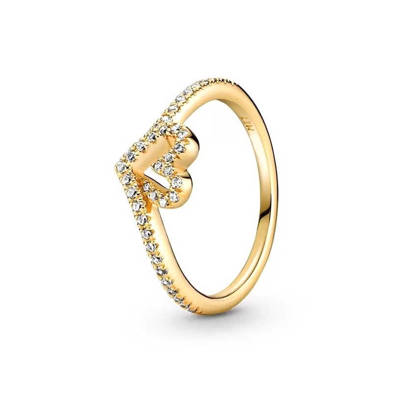 2022 New Gold Plated 925 Silver Ring Zircon Sparkling Princess Wishbone Heart Ring Women Original Ring Fine Jewelry