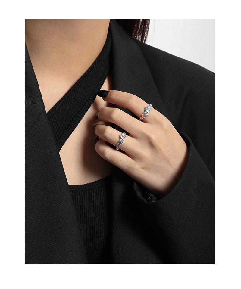 SHANICE Korean ins design irregular micro-inlaid zircon texture S925 sterling silver open rings female Fine Jewelry gift