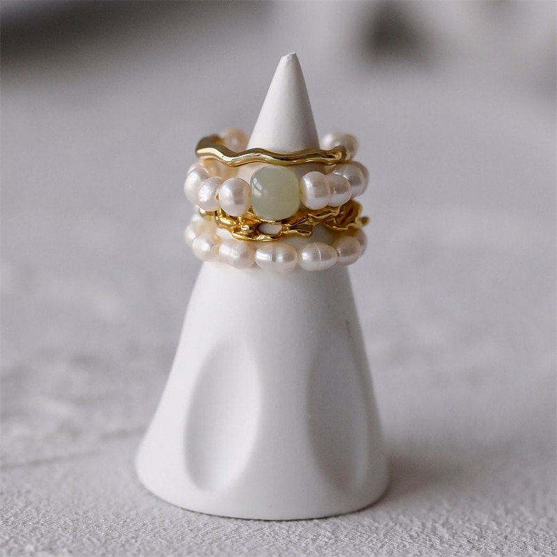 High-quality Natural Pearls Elastic Fine Beads Tail Ring Women Light Luxury Stitching Index Finger Ring Wedding Unusual Jewelry