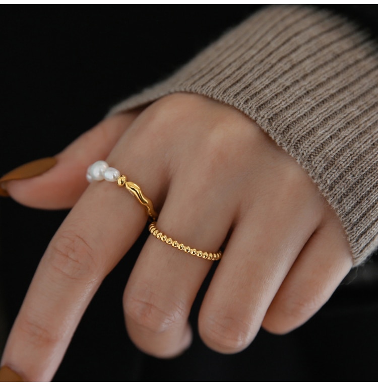 High-quality Natural Pearls Elastic Fine Beads Tail Ring Women Light Luxury Stitching Index Finger Ring Wedding Unusual Jewelry