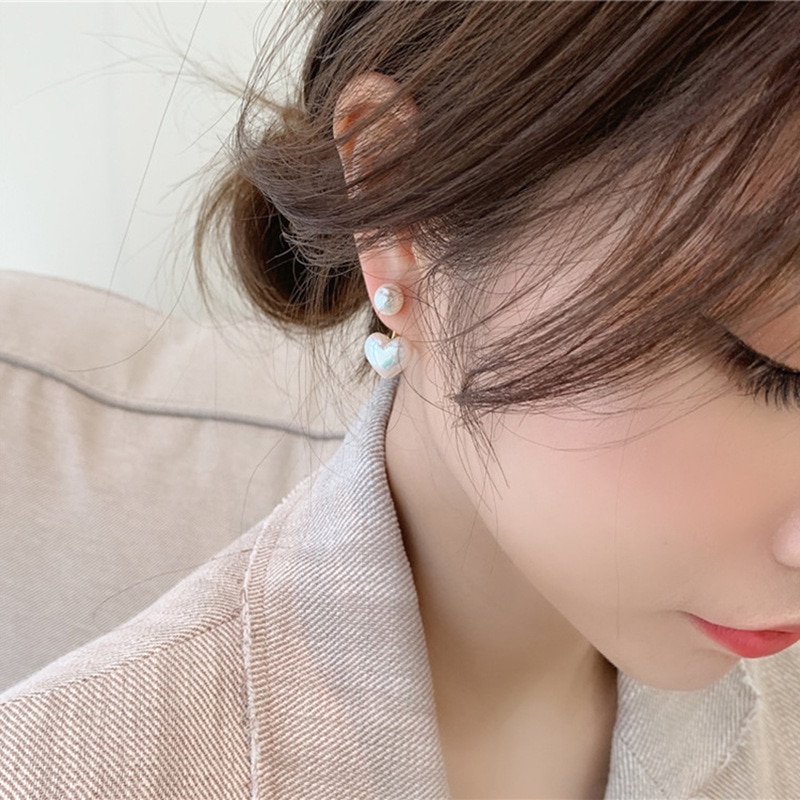 New Fashion Contracted Heart Pearl Fine Earrings Joker Sweet Elegant Temperament Women Drop Earrings