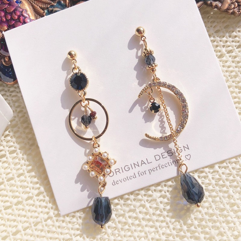 New 2020 sweet shiny crystal geometric circular Drop earrings long asymmetric fine Moon modelling fashion Women earrings