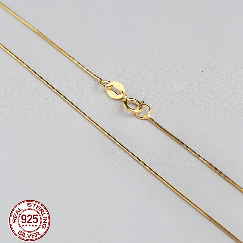 Solid 925 Sterling Silver 1mm Snake Chain Necklace for Women men,Silver /Gold fine Jewelry Chain Fit Pendant 40/45/50/55/60/70cm