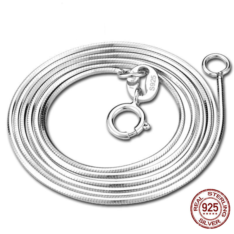 Solid 925 Sterling Silver 1mm Snake Chain Necklace for Women men,Silver /Gold fine Jewelry Chain Fit Pendant 40/45/50/55/60/70cm