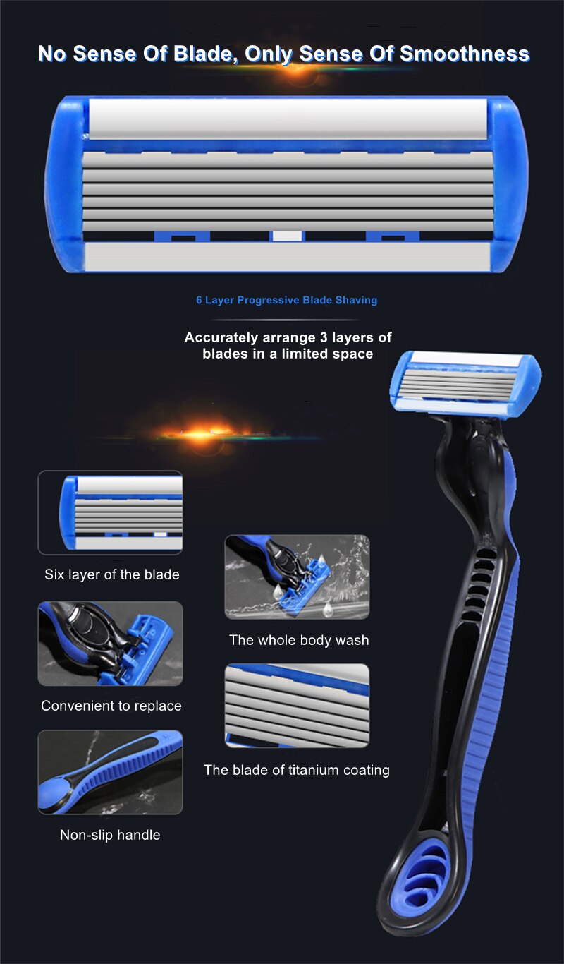 6-Layer Blades Safety Razor Fusion 6 Proglide Straight Shaver For Men Shaving Manual Machine With Blades Shave Beard Shavette