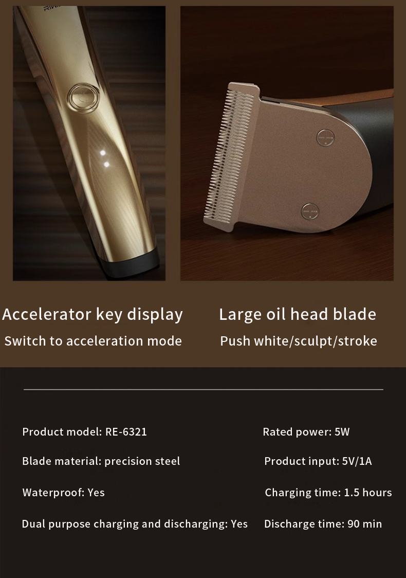 Riwa Men's Shaving Machine Hair Clipper Barber Shop Professional Hair Cutter Trimmer For Men RE-6321