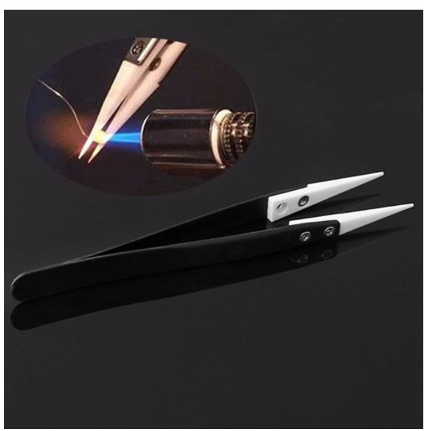 3 Pack Ceramic Straight Tip Electronic Soldering Tweezers, Anti-Static Reverse Acid Resistant Precision Chuck Ceramic Tweezers