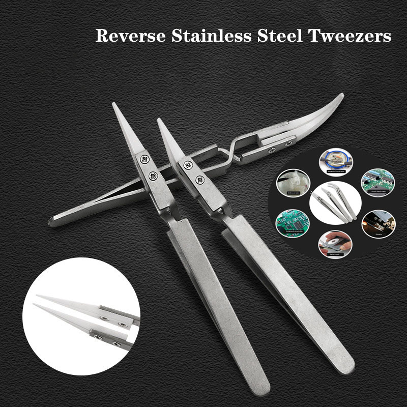 3 Pack Ceramic Straight Tip Electronic Soldering Tweezers, Anti-Static Reverse Acid Resistant Precision Chuck Ceramic Tweezers