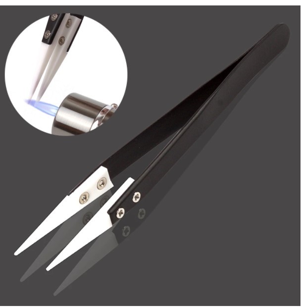 3 Pack Ceramic Straight Tip Electronic Soldering Tweezers, Anti-Static Reverse Acid Resistant Precision Chuck Ceramic Tweezers