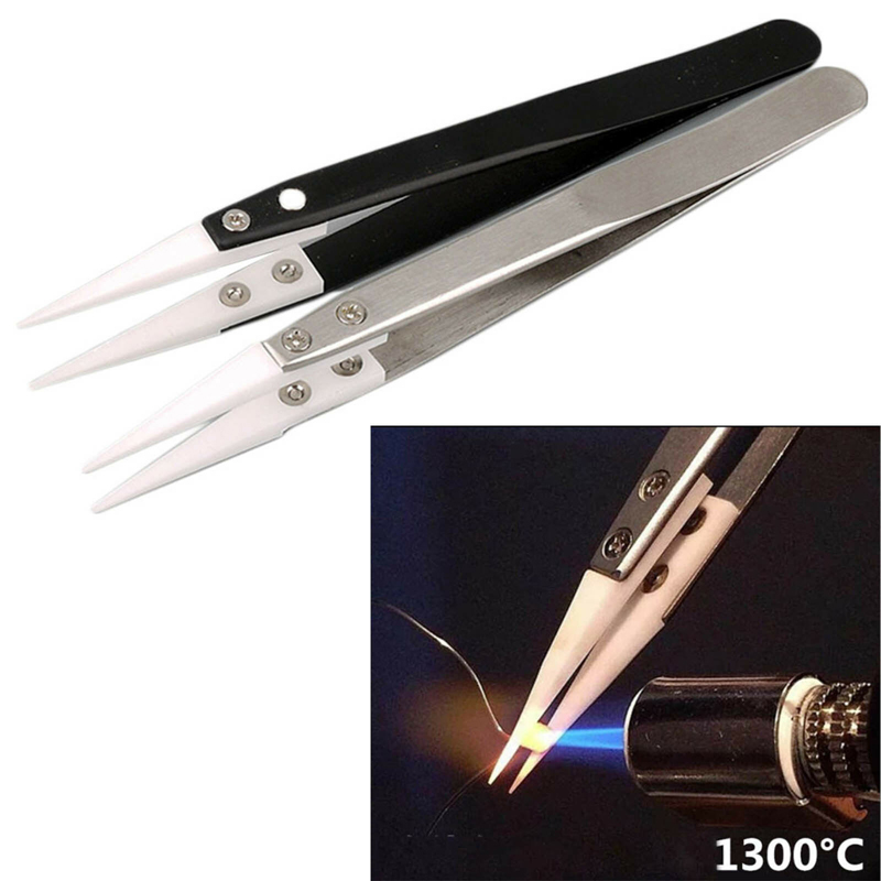 3 Pack Ceramic Straight Tip Electronic Soldering Tweezers, Anti-Static Reverse Acid Resistant Precision Chuck Ceramic Tweezers