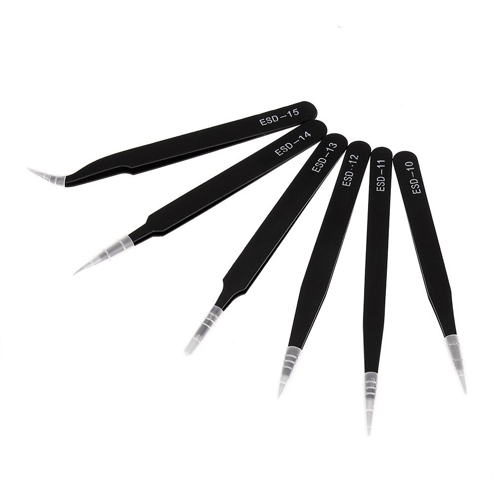 6PCS Precision Tweezers Set ESD Anti Static Stainless Steel Tweezers Repair Tools for Electronics Repair Soldering Craft