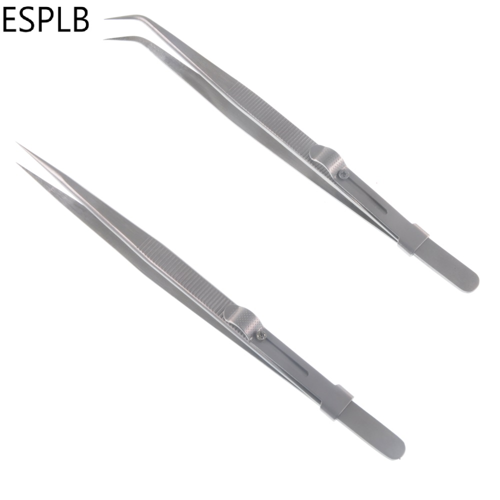 6.3'' Slide Lock Stainless Steel Presicion Adjustable Tweezers Straight/Curved Tip Anti Static Tweezers for Jewelry Electronic