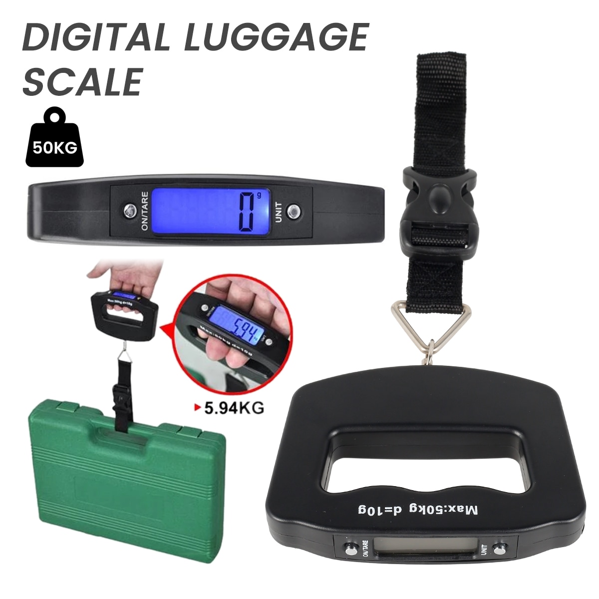 50kg Digital Luggage Scale Portable Suitcase Scale Handheld Electronic Scales Backlight Digital Display Travel Accessories