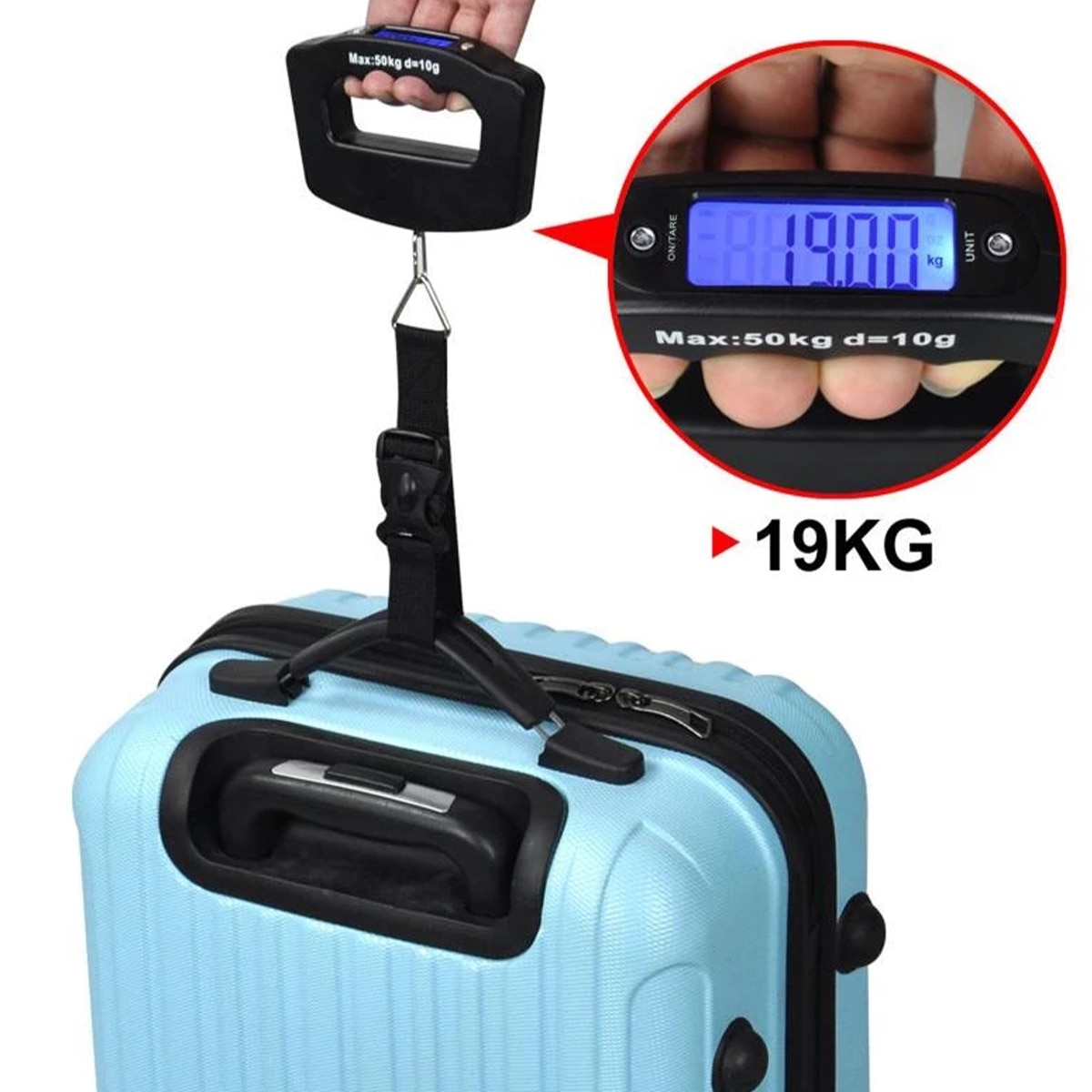 50kg Digital Luggage Scale Portable Suitcase Scale Handheld Electronic Scales Backlight Digital Display Travel Accessories