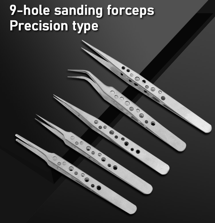 Electronic industrial tweezers precision stainless steel pliers with antistatic curved straight tip hand tool set for phone repa