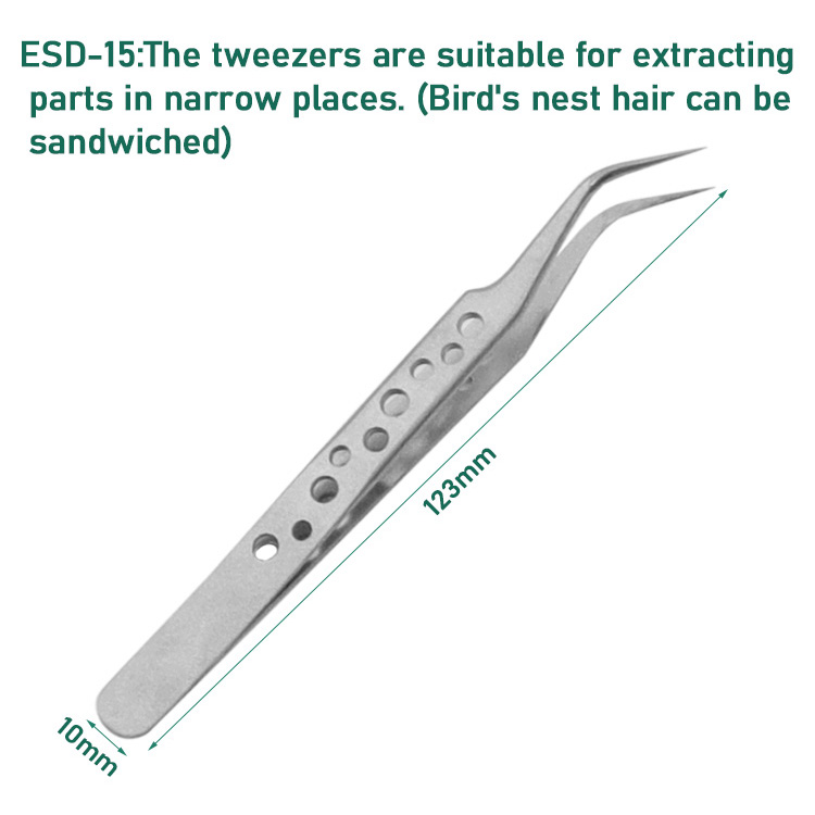 Electronic industrial tweezers precision stainless steel pliers with antistatic curved straight tip hand tool set for phone repa