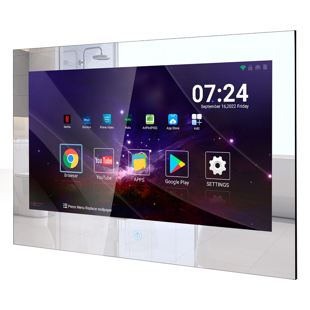 Haocrown 15.6 Inch Waterproof Bathroom Mirror TV Smart Touchscreen Built-in Updated Android 11 System Wi-Fi Bluetooth (8+64 GB)