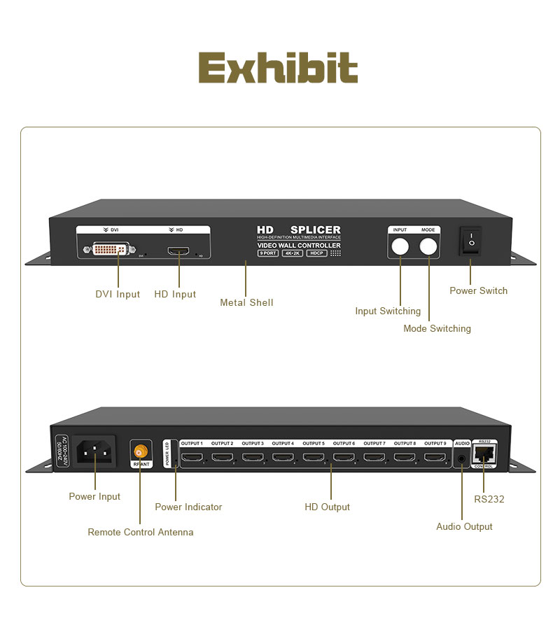 HVS-C4 C9 4K Splicer 2X2 3X3 TV Video Wall Controller LED Screens Processor Video Splicer for hd-compatible 4/9 ports