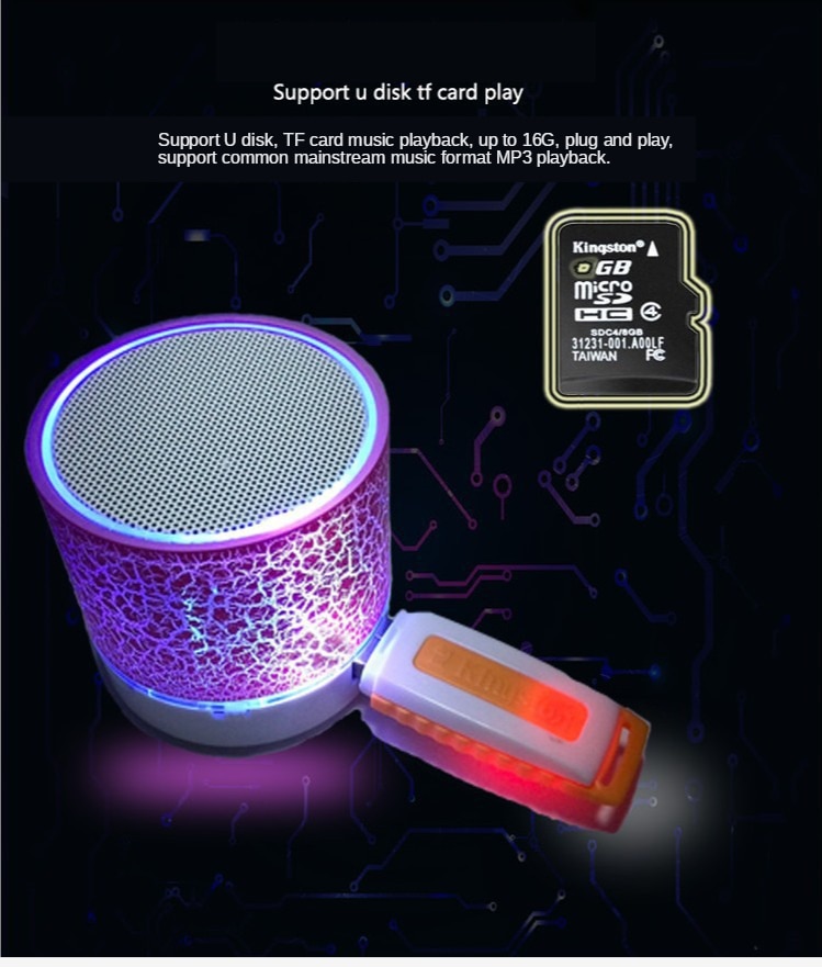 Mini Portable Car Audio Dazzling Crack LED Lights Wireless Bluetooth Subwoofer Speaker Support TF Card USB For PC/Mobile Phone