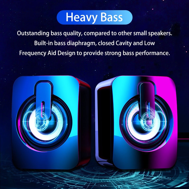 1 Pair Computer HIFI Stereo Audio Desktop PC Sound Box Home Subwoofer Small Speaker Wired USB Powered Multimedia Small Sound