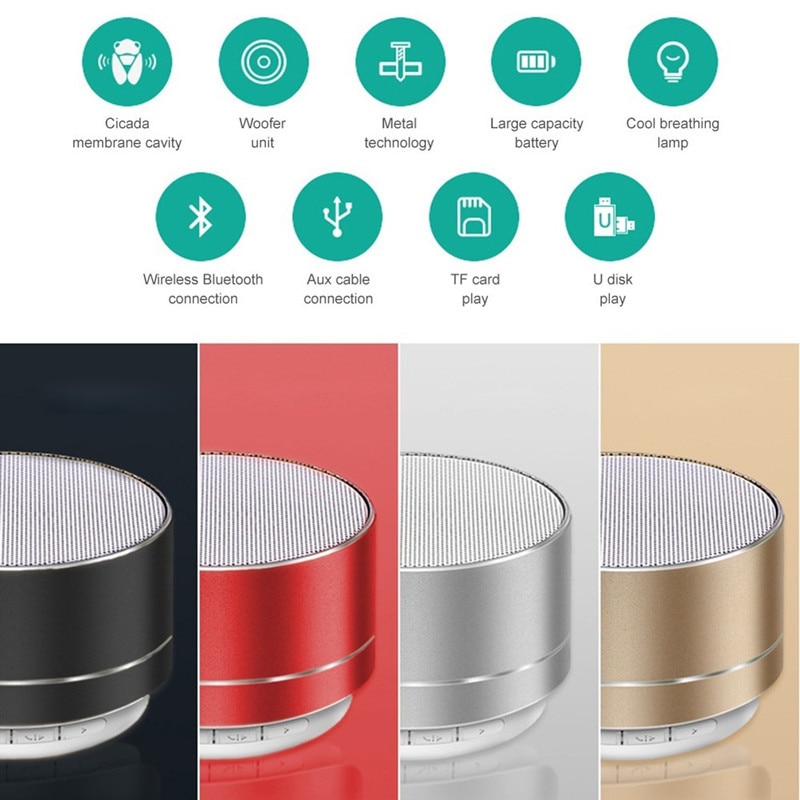 A10 Wireless Bluetooth Speaker Small Steel Cannon Subwoofer Portable Mini Gift Card Bluetooth SpeakerColor