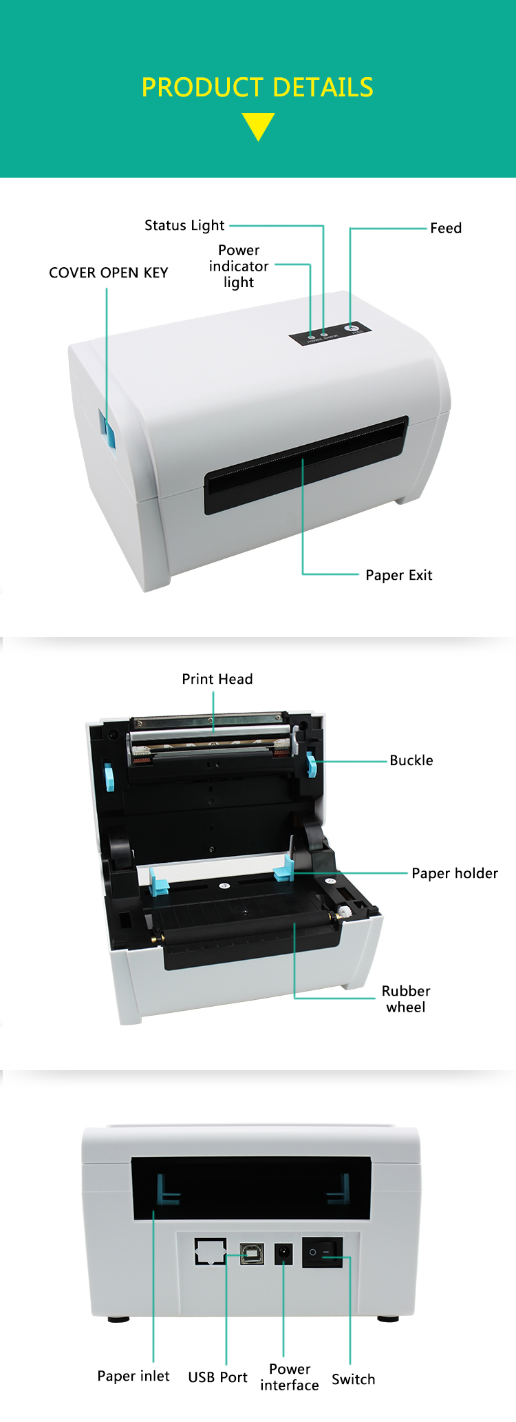 JEPOD JP-9200 4 inch Thermal Barcode Printer Label Printer Shipping Lable Printer 100*150 UPS Shipping Express Lable Printer