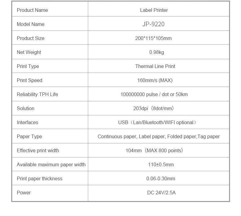 JEPOD JP-9220 High Speed Desktop Thermal Printer USB Bluetooth Label Maker Sticker Shipping Label Barcode Printer