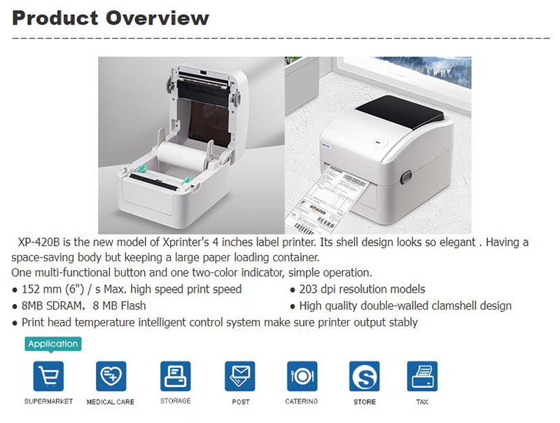 Custom 152MM/S Thermal Label/Sticker/Waybill Printer Xprinter XP-420B Barcode Paper Support QR Code for DHL Fedex EMS Express