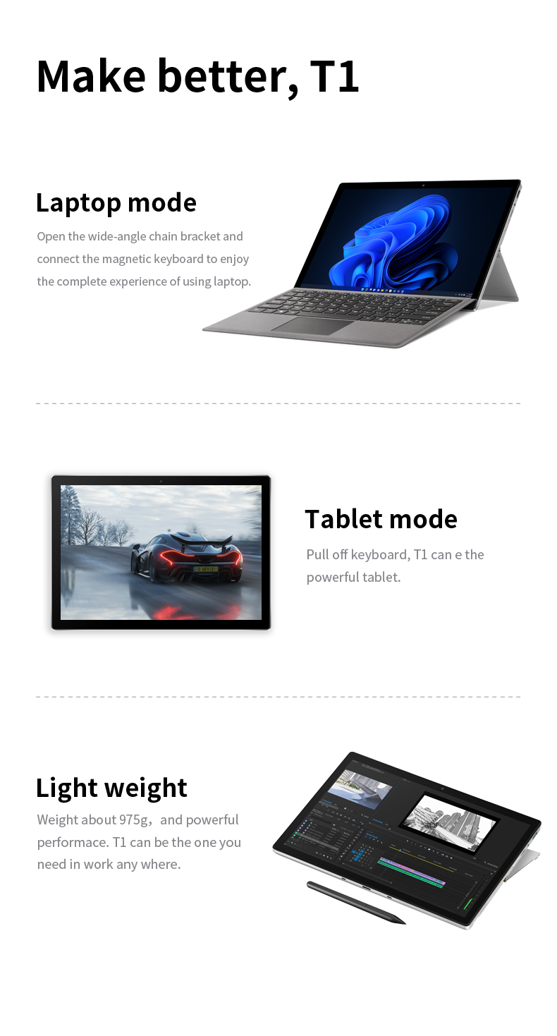 13 Inch T1 Tablet 2K IPS Intel 12th Gen i7-1260P 16GB RAM 512GB/1TB/2TB SSD Laptops Win11 Computer 12000mAh 65W Charge Notebook